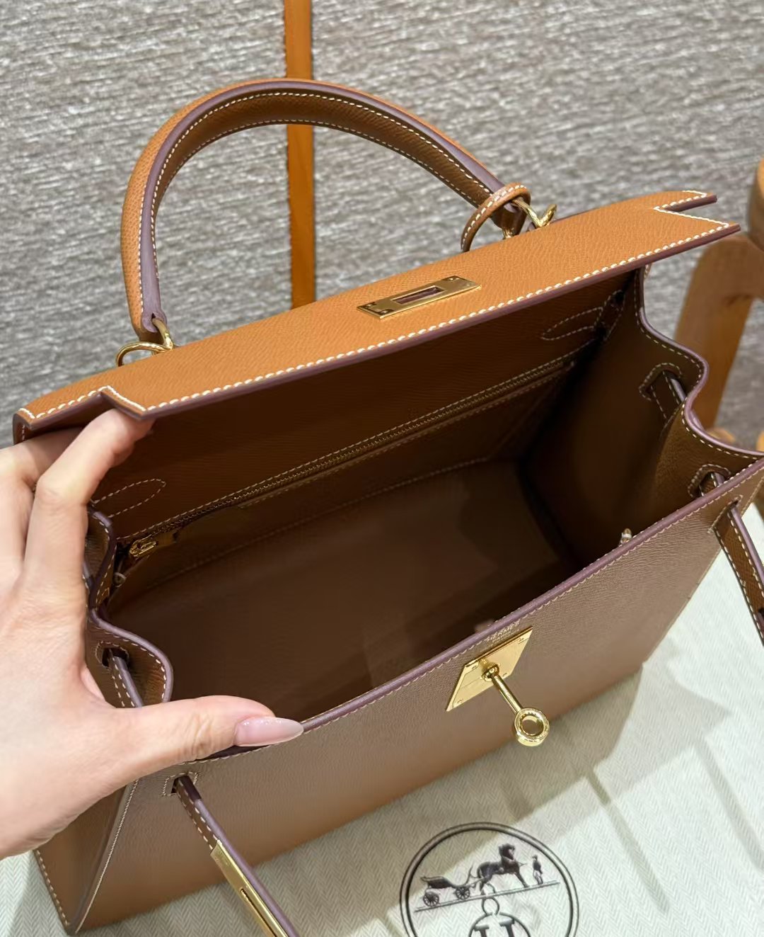 HM Kelly 32cm Bag Gold Epsom Gold Hardware