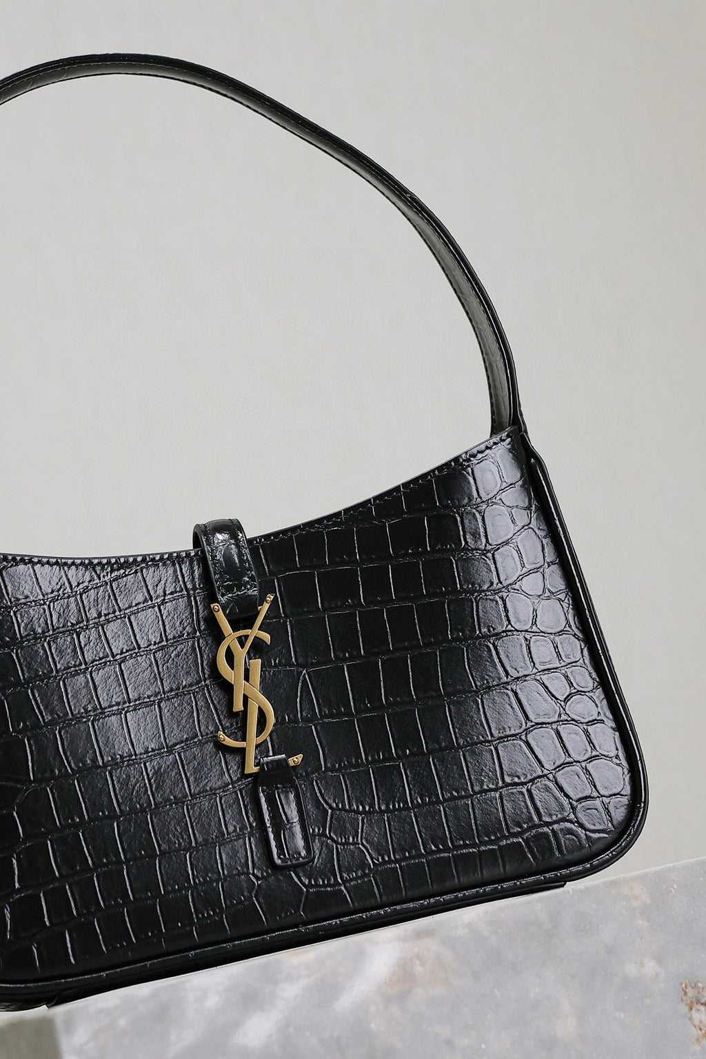 Le 5 a 7 Bag 25cm Black Crocodile Pattern Calfskin Ghw