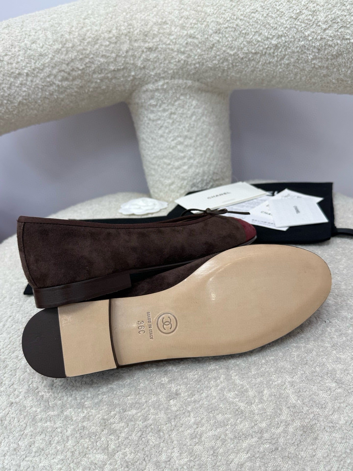 CC 25A Ballet Flat Chocolate Dark Red Suede