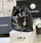 CC HOBO BAG 22 BLACK LAMBSKIN SILVER HARDWARE BEST VERSION