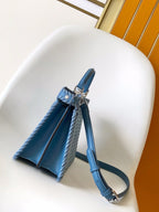 Peekaboo ISeeU Small 27cm Bag Blue Denim And Leather
