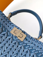 Peekaboo ISeeU Small 27cm Bag Blue Denim And Leather
