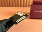 Gucci Emblem Card Holder Black Leather frabic