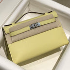 Kelly Pochette 22 Bag Yellow Silver Calfskin