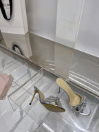 Mach & Mach Double Bow Metallic Mules 65mm Silver calfskin