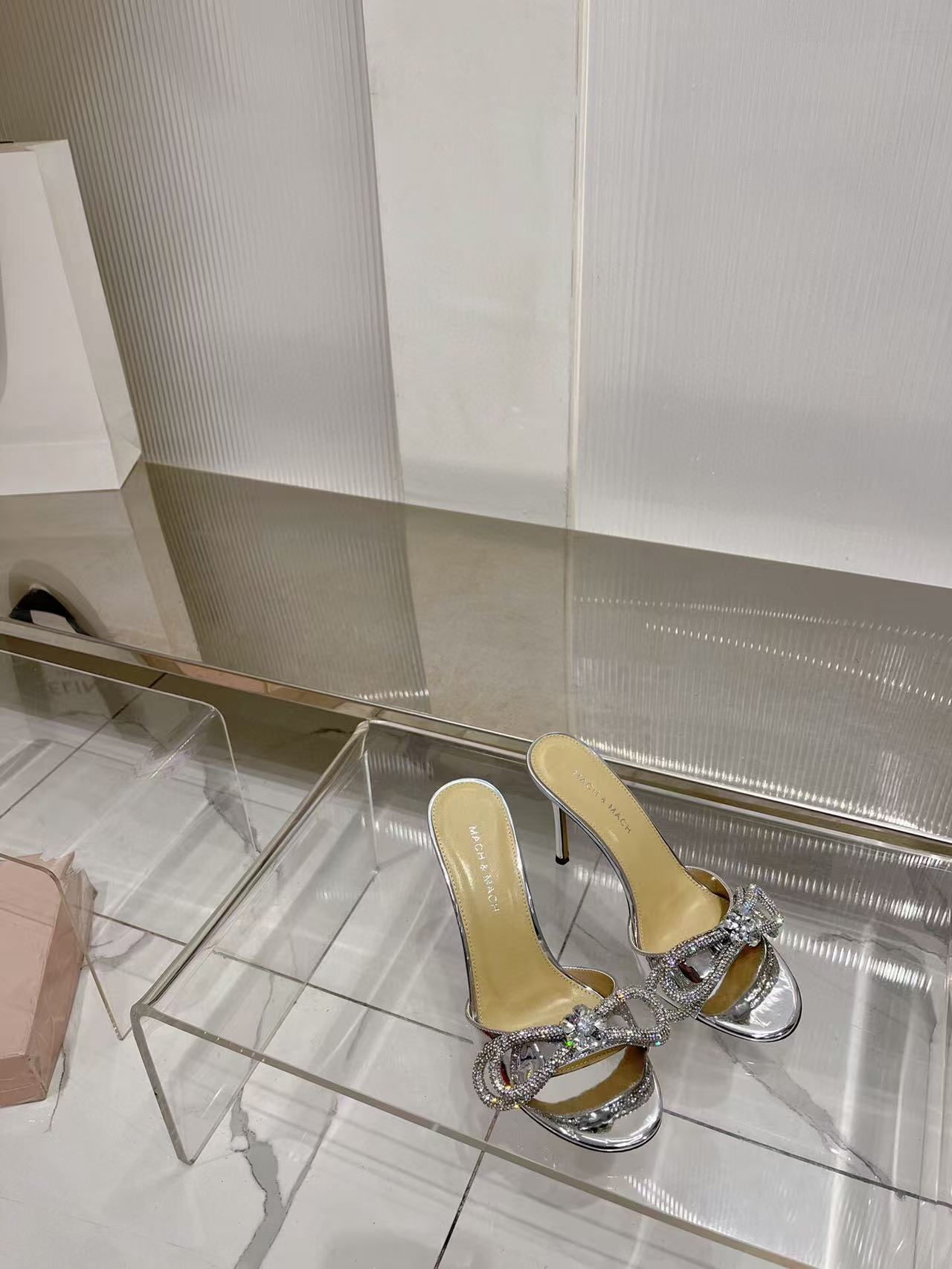 Mach & Mach Double Bow Metallic Mules 65mm Silver calfskin