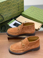 GG Horsebit Ankle Boot Light Brown Suede