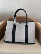 HM GARDEN PARTY 36 WHITE BLACK CANVAS CALFSKIN