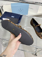 Prada Ballerina Shoes Brown Black Leopard-Print Calf Hair Leather