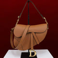 CD Saddle Bag Strap Brown Gold  Grained Calfskin
