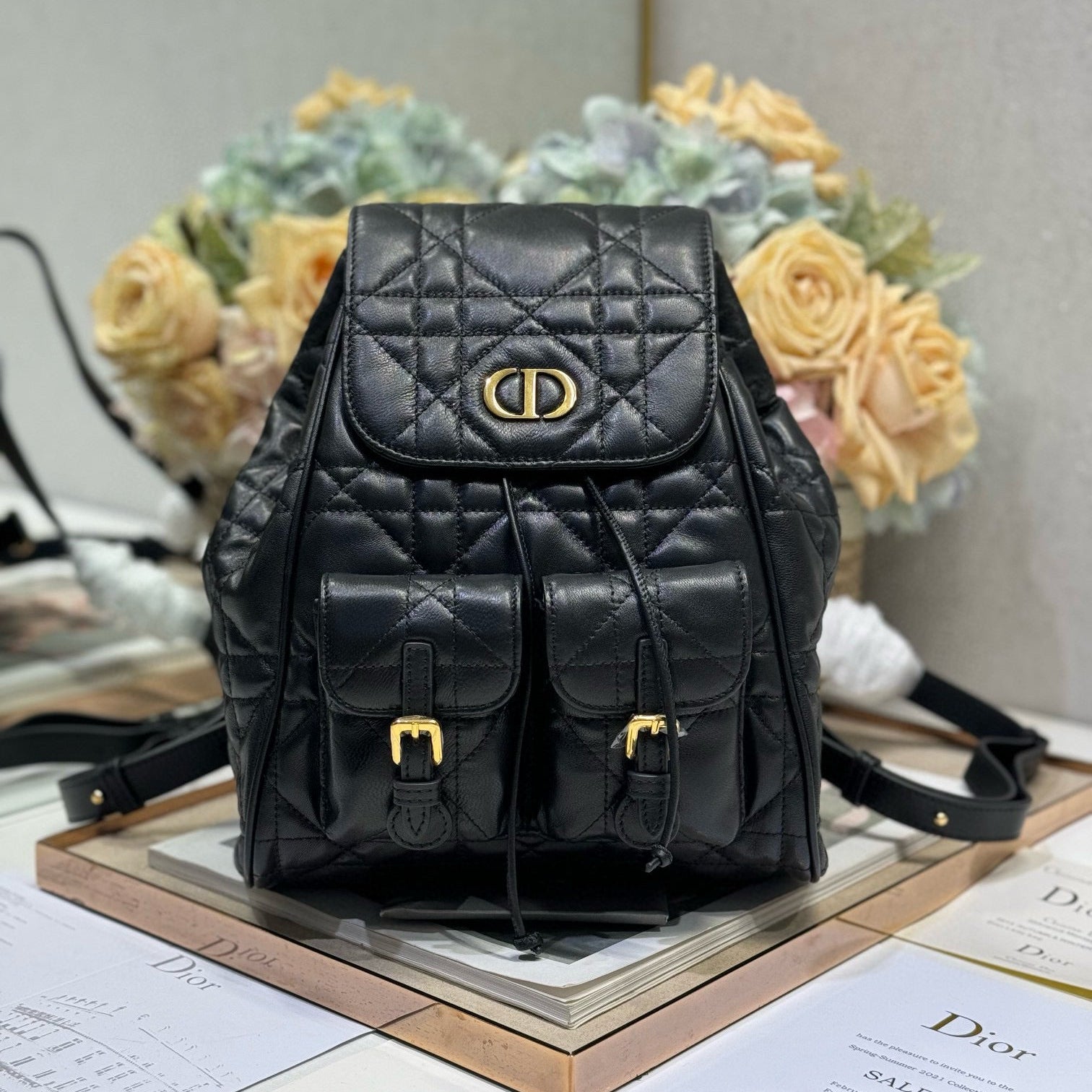 CD Caro Medium Size Backpack Black Sheepskin 23 x 26.7 x 12.5 cm