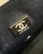 MINI FLAP BAG 20 IN BLACK CALFSKIN GOLD HARDWARE