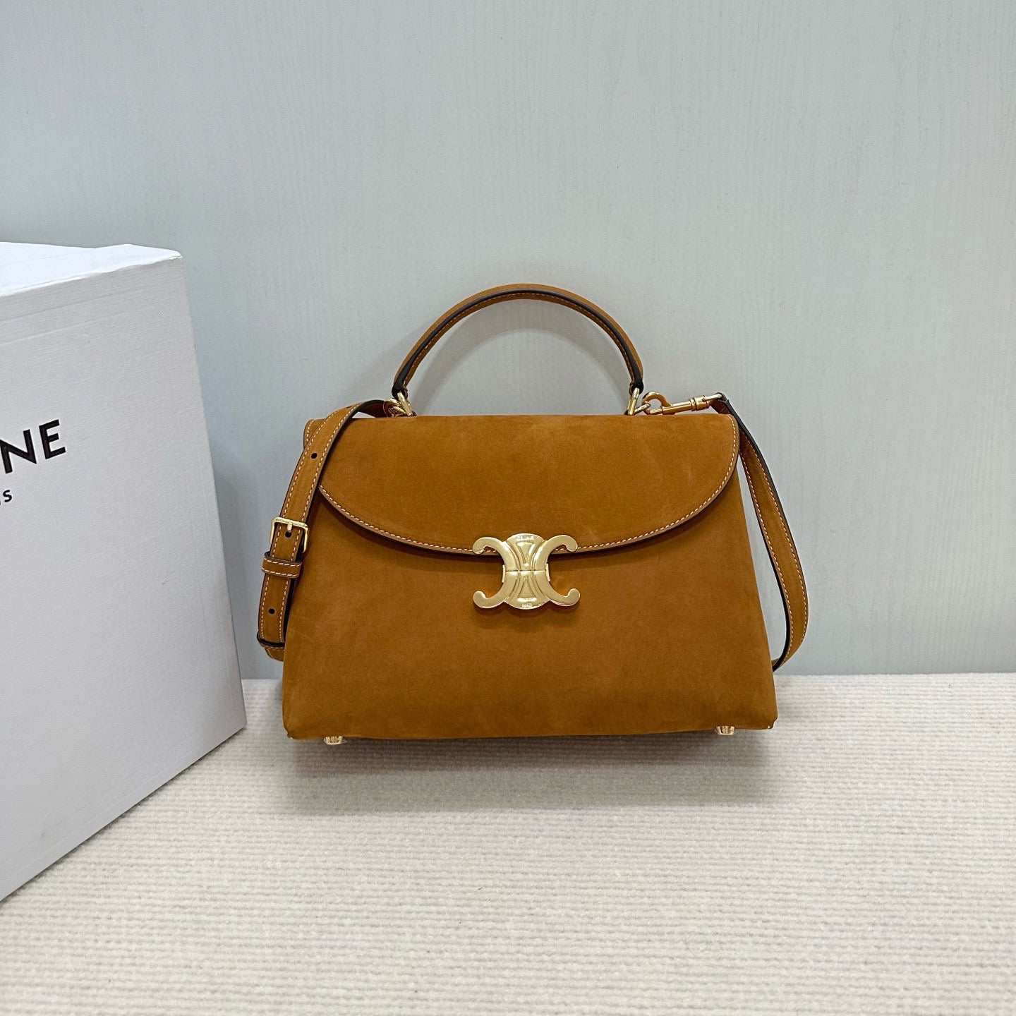 Nino Teen Medium 25 Bag In Camel Brown Suede Calfskin