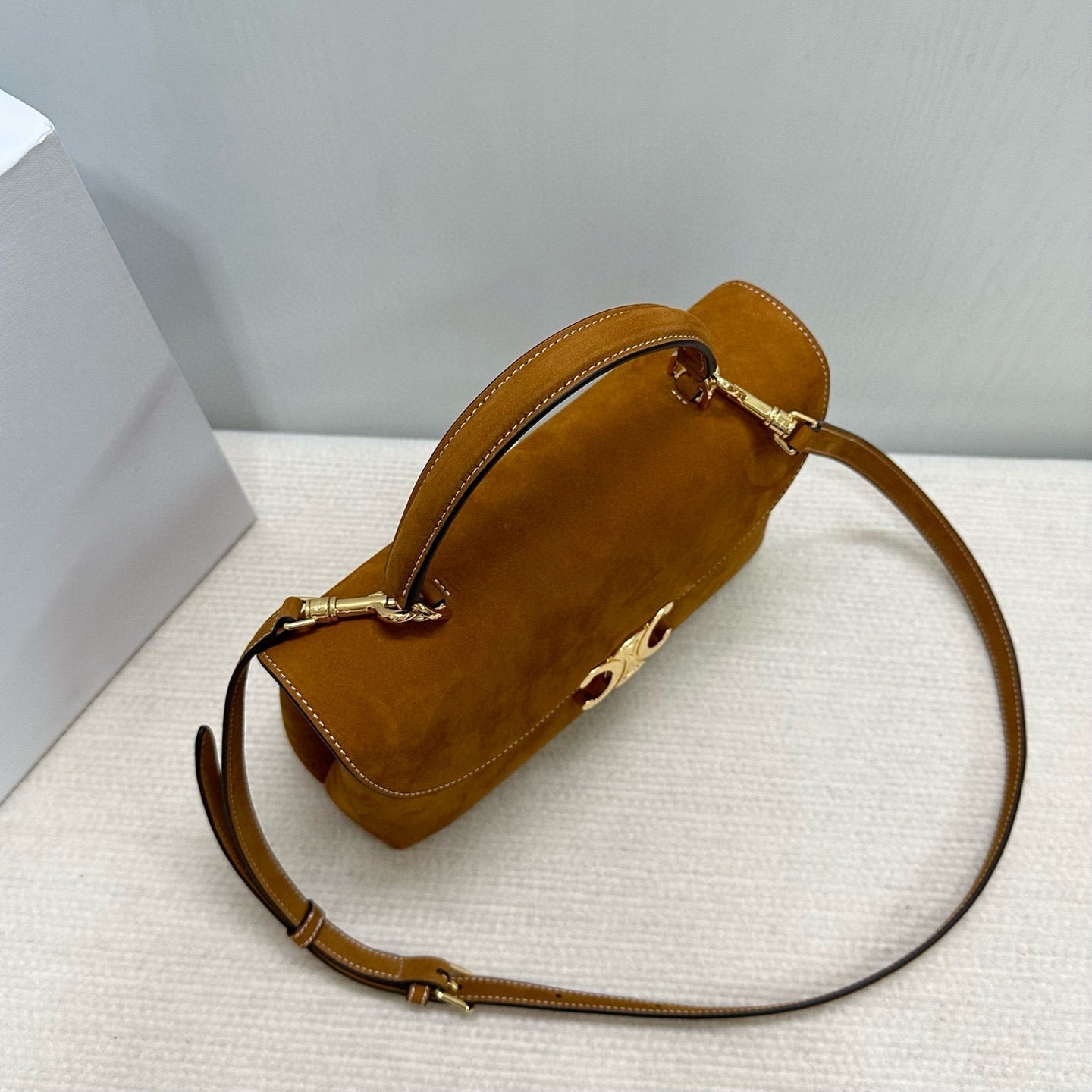 Nino Teen Medium 25 Bag In Camel Brown Suede Calfskin