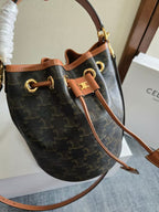 Celine Clara Bag 19 Black Brown Canvas Calfskin