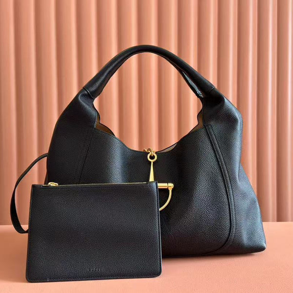 GG Softbit Shoulder Bag 46cm Black Grained Calfskin Gold Hardware