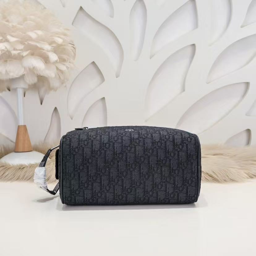 Toiletry Bag Black Dior Oblique Jacquard and Black Grained Calfskin