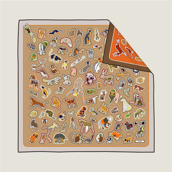 Hermes Caracteristick 90 Double-sided Square Orange silk