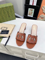 MID-HEEL 5 CM MULE IN BROWN CALFSKIN