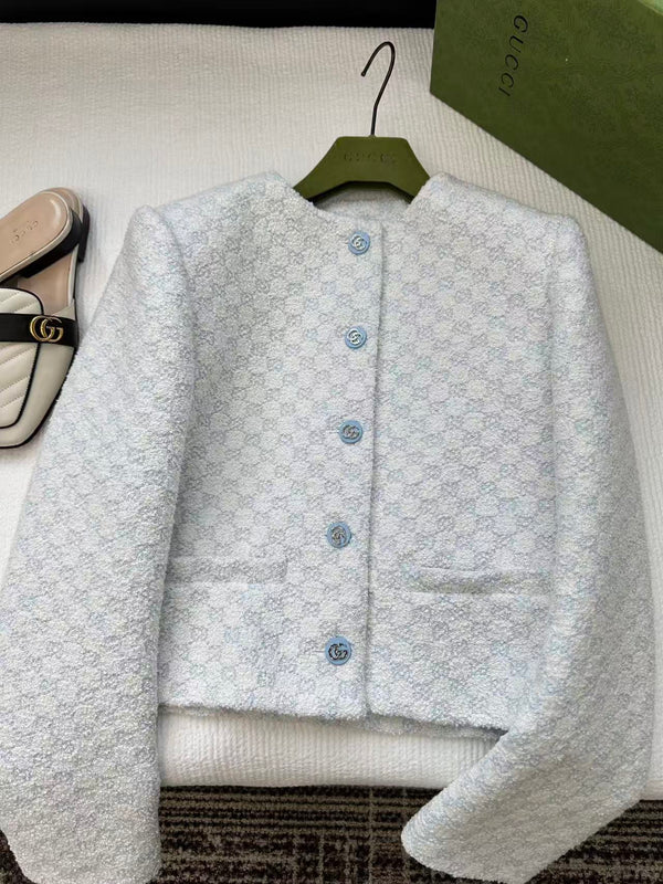 Gucci Jacket Blue Tweed Fabric