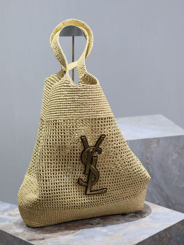 YSL Icare Bag Beige Woven Raffia