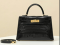 Hermès Kelly II Sellier Mini Black Shiny Crocodile Gold Hardware