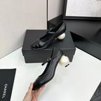 CC 25 FW Mary Janes with Faux Pearl 85mm Black Lambskin