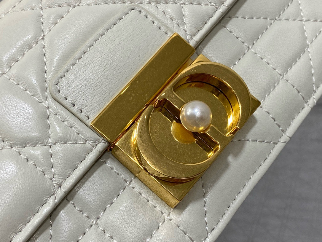 CD Macrocannage Ange Shoulder Bag 20 White Calfskin