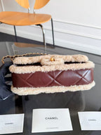 CC 2025 Flap Bag 23.5cm Beige Dark Brown Sherling Lambskin Gold Hardware