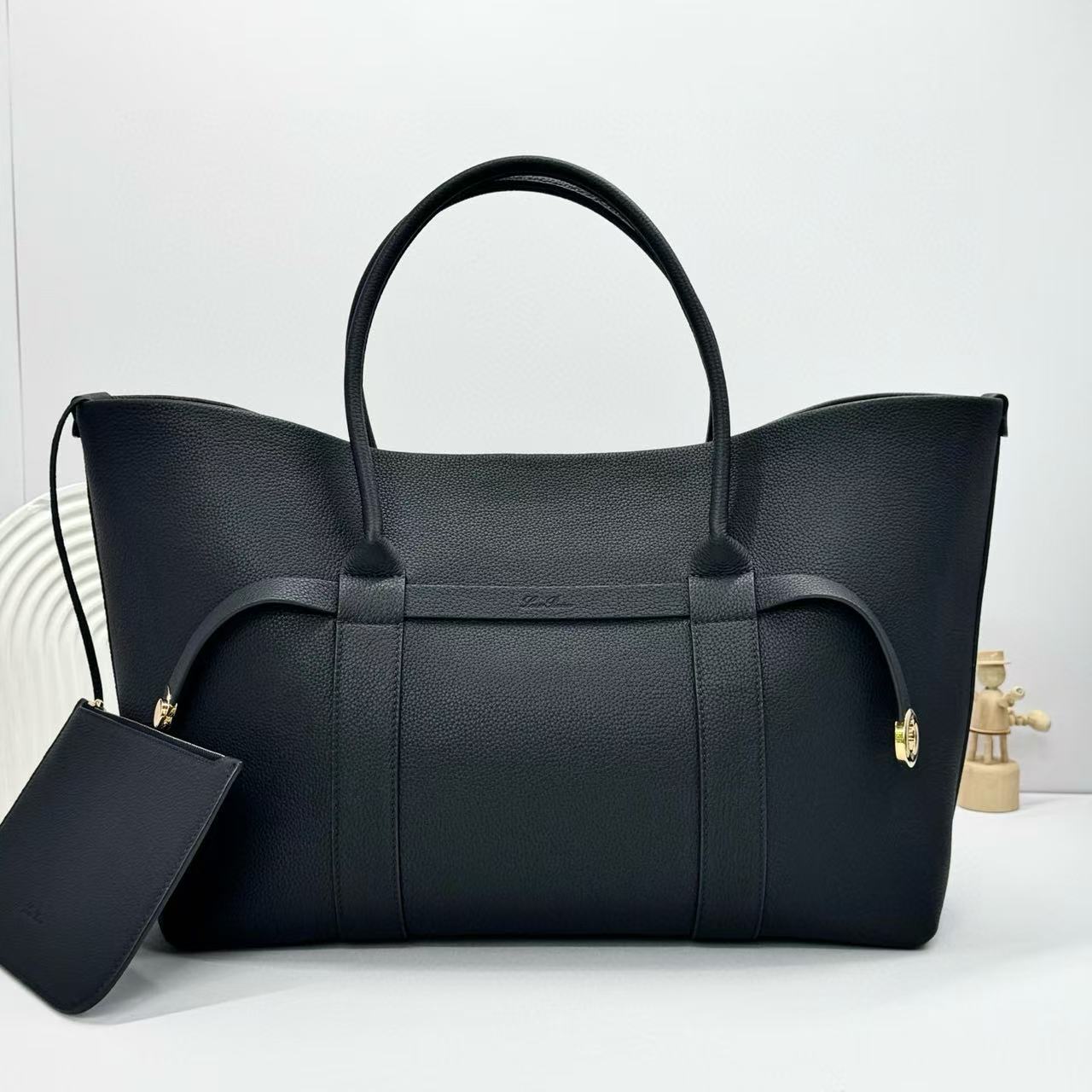 Loro Piana Ghiera Tote 40cm Bag Deep Blue Calfskin