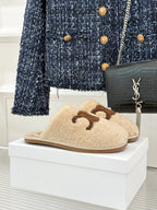 CL Elena Mule in Shearling 10mm Dark Beige Brown Wool
