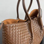 BV Reversible Tote Bag 43cm Intreccio Nocciola Amber Calfskin Suede