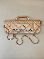 CC 25K Large Flap Bag with Top Handle Chain Strap Gold Metalic Patent Calfskin GHW
