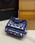 Dolce & Gabbana Porcelain Sicily Bag 20cm Blue and White Embroidery Calfskin