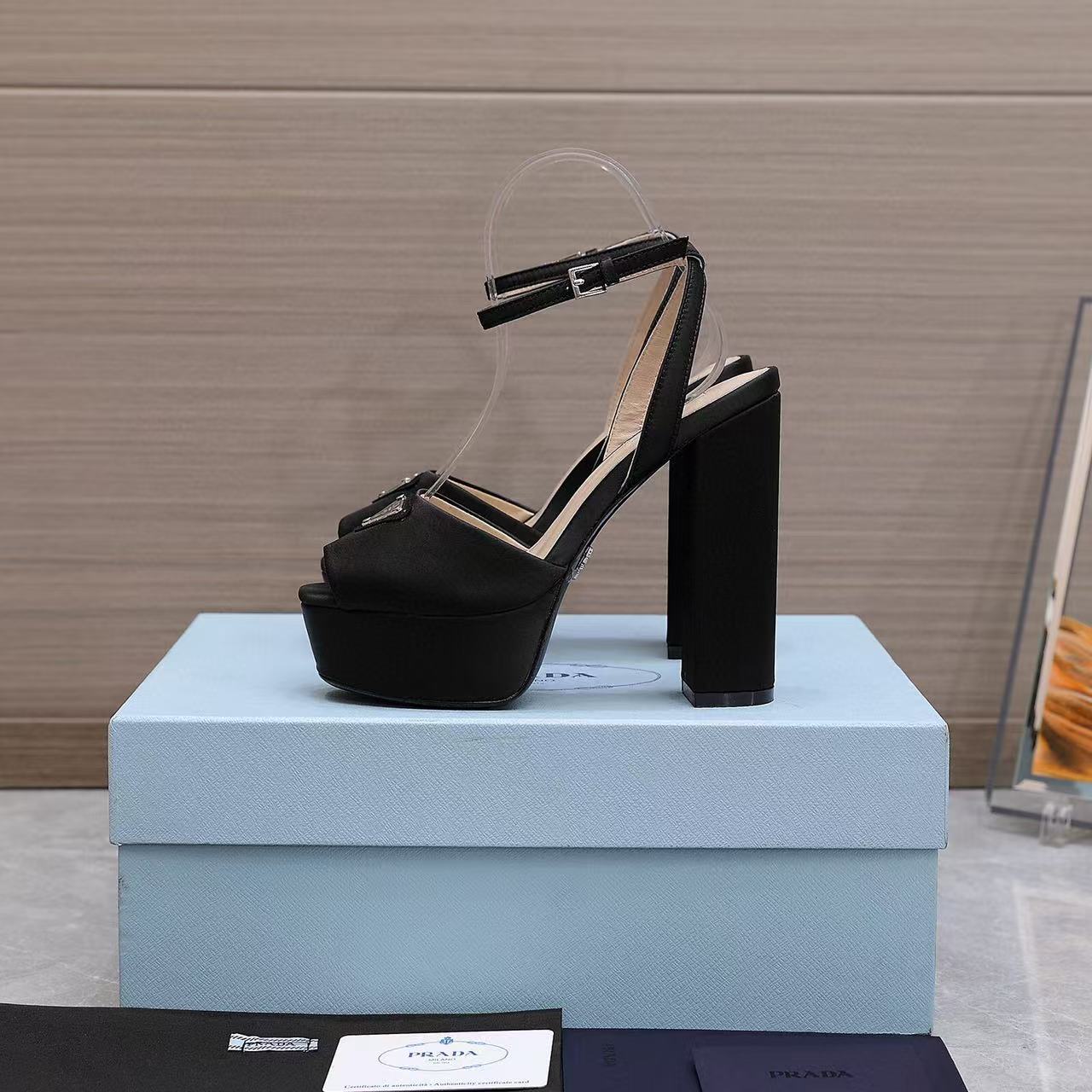 Prada Platform Slingback Sandals 15cm High Heel Black Cowhide