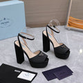 Prada Platform Slingback Sandals 15cm High Heel Black Cowhide