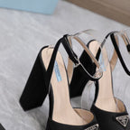 Prada Platform Slingback Sandals 15cm High Heel Black Cowhide