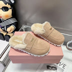 Miumiu Gold Penny Mules Beige Shearling Suede