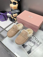 Miumiu Gold Penny Mules Beige Shearling Suede