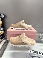 Miumiu Gold Penny Mules Beige Shearling Suede