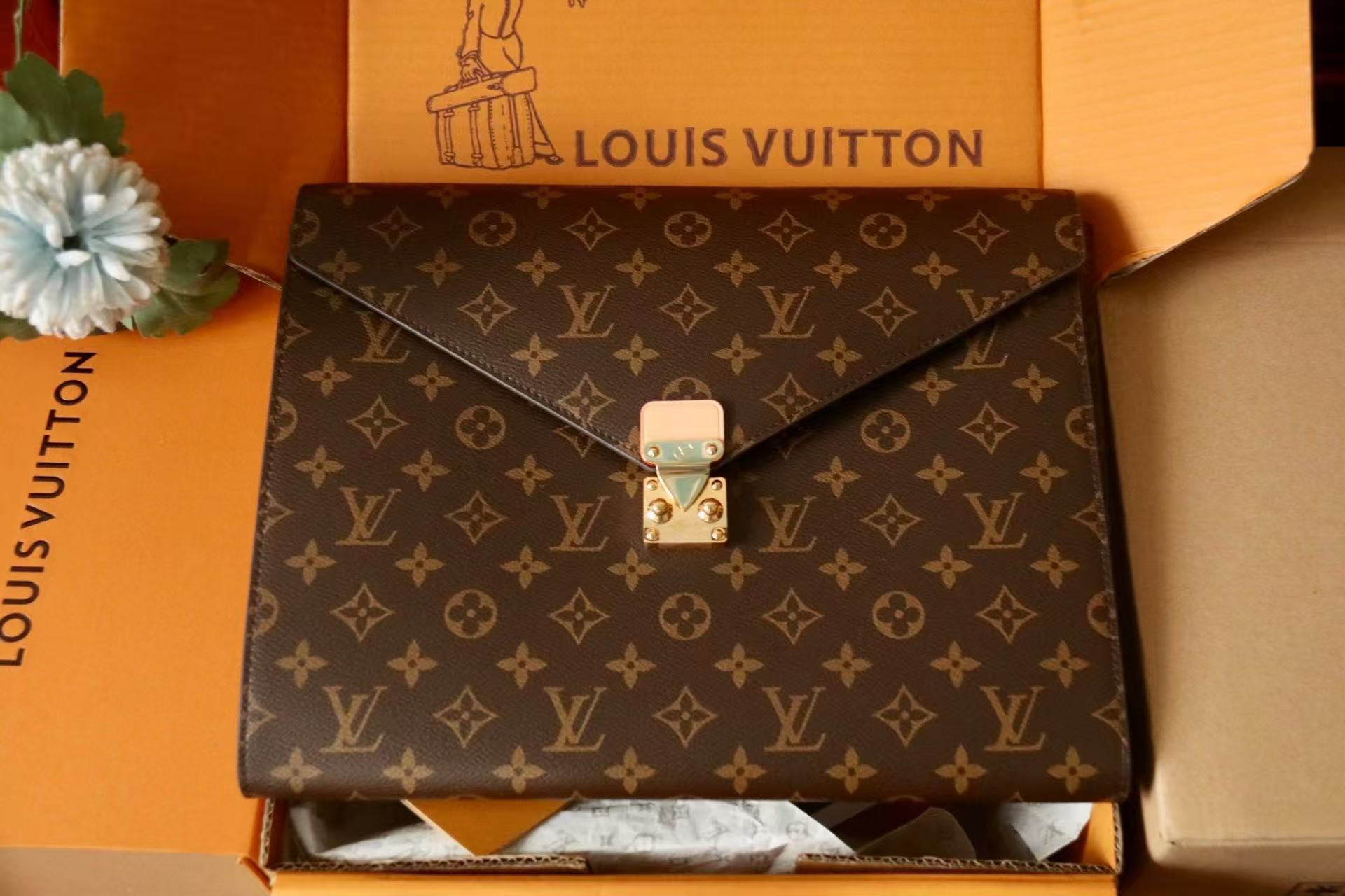 LV Mark Folder Monogram Dark Brown Coated Canvas Calfskin