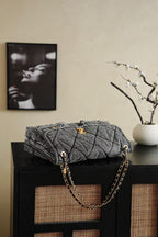CC 2025 Classic Flap Bag Black Denim Fabric Gold Hardware