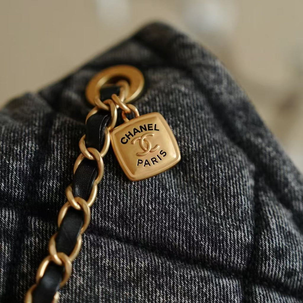 CC 2025 Classic Flap Bag Black Denim Fabric Gold Hardware