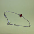 CLOVER 1 MOTIF RED SILVER BRACELET