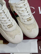 GG Shift Sneakers Elastic Back White Canvas Suede
