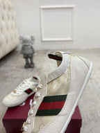 GG Shift Sneakers Elastic Back White Canvas Suede