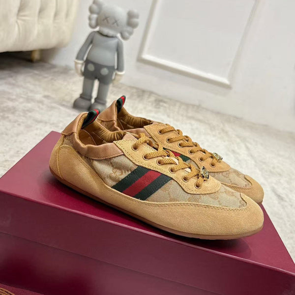 GG Shift Sneakers Elastic Back Light Beige Canvas Suede