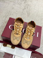 GG Shift Sneakers Elastic Back Light Beige Canvas Suede