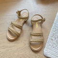 CC 25 Gold Chain Strappy Sandals Apricot Cowhide