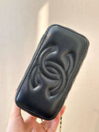 CC Mirror Vanity Case Top Handle Chain Strap Black Lambskin GHW